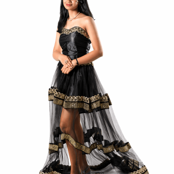 FireFit Single Exclusive Designer Piece | Ethno-Western Designer Dress for Women – Black Gown with Embroidered Lace Border | Indo-Western Fusion Outfit
