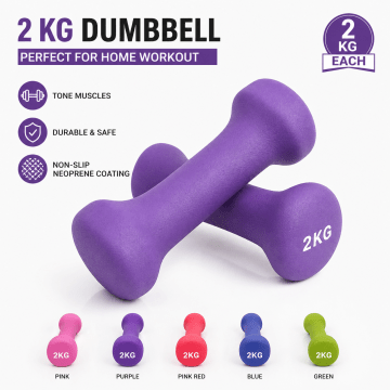 FireFit Neoprene Dumbbells 2 KG (Pair) | Non-Slip Grip Hand Weights | Home Gym Fitness Equipment for Women & Men | Strength Training & Toning